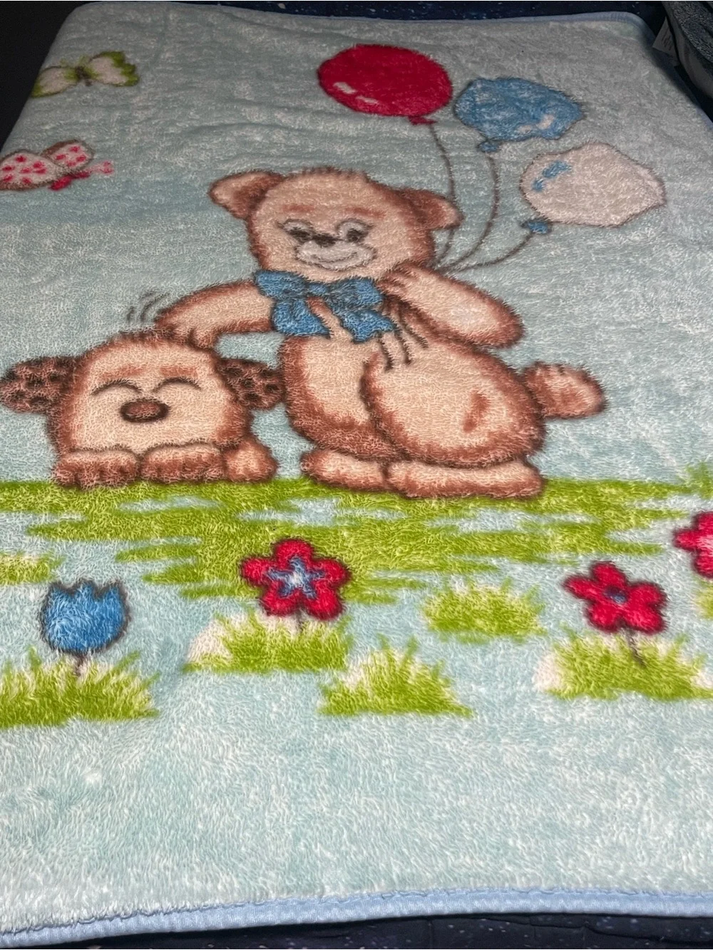 Vintage Plush Korean Mink Style Baby Blanket - Teddy Bear, Puppy, Balloon etc.